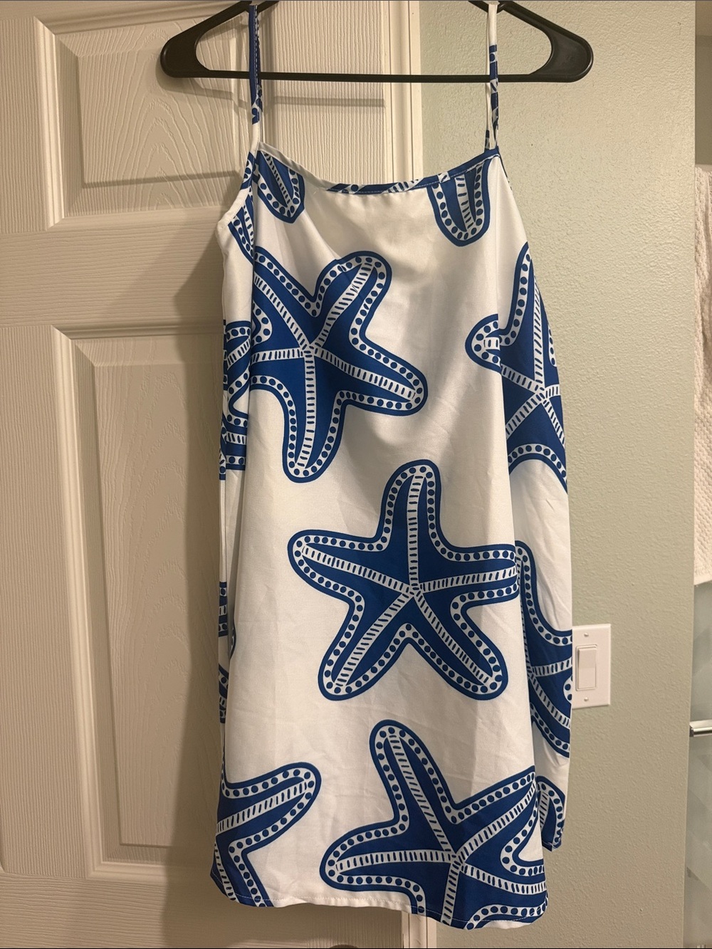 SHEIN White Dress with Blue Starfish Print